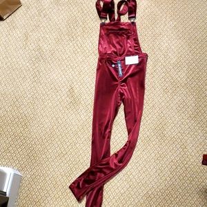 Crop Burgundy velvet overalls
